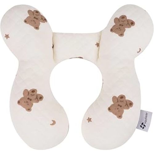 vocheer Baby Neck Pillow(Upgraded), Cotton, Baby Support Pillow, Car Seat Pillows for Newborn, Carseat Head and Body Support, Infant Travel Pillows for Prams, Pushchair, Stroller, Bouncer, Bears
