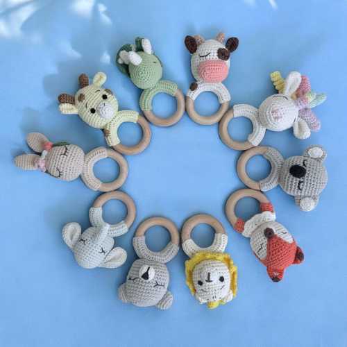 Animal Crochet Rattle: Wooden Montessori Baby Toy