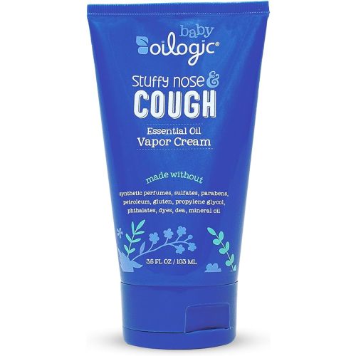 Oilogic Stuffy Nose & Cough Vapor Cream Essential Oil for Babies & Toddlers - Gentle Baby Essentials Soothe Cough and Stuffy Noses - Pediatrician-Tested & Safe for Babies, 3.5 Fl Oz