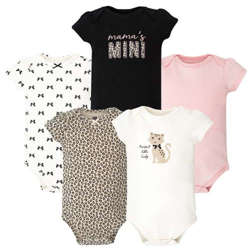 Hudson Baby Infant Girls Cotton Bodysuits 5-Pack, Purrfect, Newborn