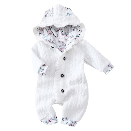 Douhoow Winter Baby Girl Clothes Baby Girl Hooded Jumpsuit Infant Long Sleeve Ears Decoration Sweater Jumpsuit Romper