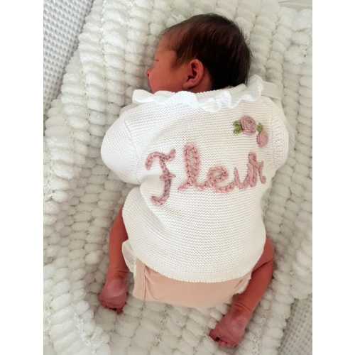 Personalised Frill White Name Cardigan |Embroidered Name Cardigan | Newborn Coming Home Outfit| Baby Gifts lName Announcementl Baby shower