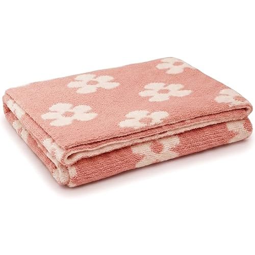 Living Textiles Pink Floral Daisy Chenille Soft Baby Blanket Reversible Premium Cozy Fabric for Best Comfort - Infant,Toddler,Newborn,Swaddle,Nursery,Boy,Girl,Unisex, Throw,Crib,Stroller,Gift 40x30in