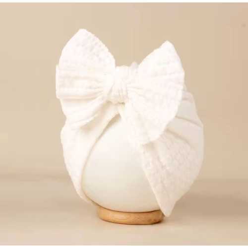 Soft Waffle Knit Baby Turban with Oversized Bow in white for Infants