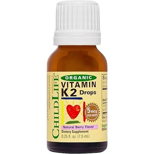 CHILDLIFE Essentials Organic Vitamin K2 Drops - Infant Toddler Baby Vitamin K, K2 Supplement, Vitamin K2 MK7, Liquid K2, Vitamin K Drops - Natural Berry Flavor, 0.25 Fl Oz (Pack of 1)