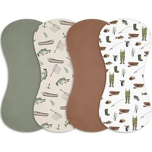 Boao 4 Pcs Fishing Baby Burp Cloths Fisher and Bass Fishes Themed Soft Plush Newborn Spit up Rags Fishing Burp Cotton Cloths Rag for Boy Girl Newborn Infant Gifts Nursery Decor 18.9 x 9.06 Inch