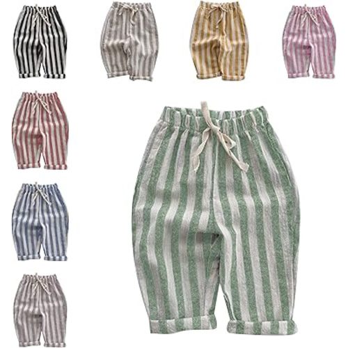 Boys' Cotton Linen Harem Bloomers Pants Elastic Waist Jogger Pants Kids Casual Striped Trousers Infant Long Sweatpants