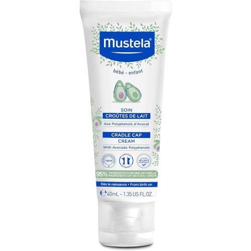 Mustela Baby Cradle Cap Cream - Newborn safe - with Natural Avocado - Paraben Free & Fragrance Free - 1.35 Fluid Ounce