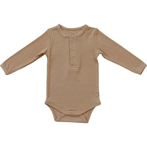 6-12 M Latte Bamboo Snap Long Sleeve Ribbed Bodysuit