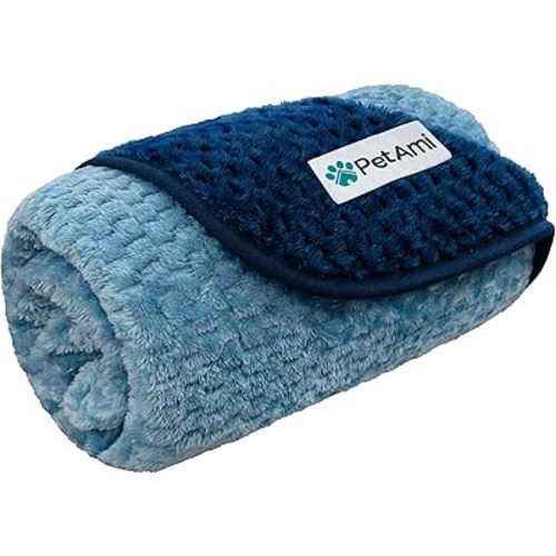 PetAmi Waterproof Dog Blanket, Leakproof Puppy Blanket for Small Medium Dogs, Furniture Sofa Couch Cover Protector, Fleece Pet Throw Indoor Cat Kitten, Reversible Washable Soft Plush, 29x40 Navy Blue