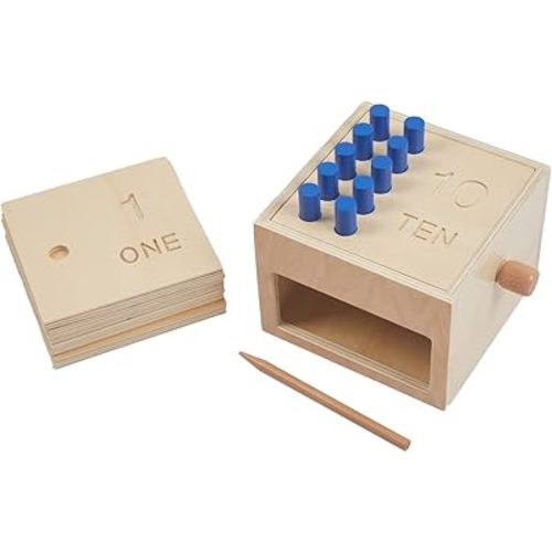 Adena Montessori Toys Wooden Counting Peg Game - Learn to Count 1-10 with Numerals, Peg Drop Box & Tumbling Pegs - Educational Toddler Toy for Early Math Skills Development (Small Counting Pegs Board)