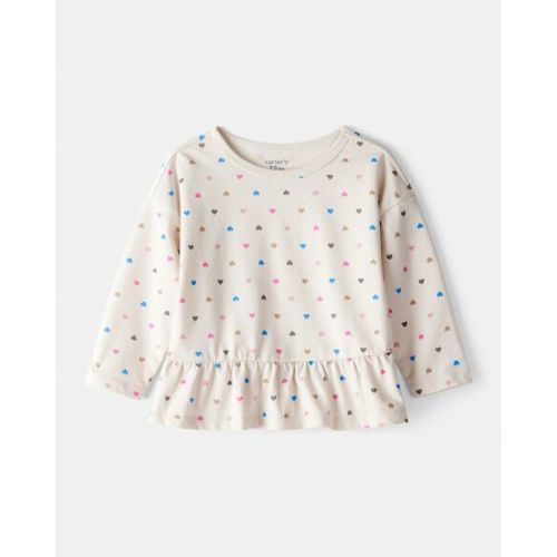 Baby Girl Heart Print Long-Sleeve Peplum Top - Cream - Carter's | Carter's