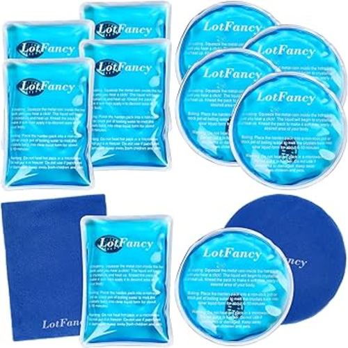 LotFancy Reusable Hand Warmer, 10 Click Activated Instant Heat Packs and 2 Wraps, Snap Hot Therapy Compress, Gel Heating Pad for Pain Relief, Outdoor & Portable Size