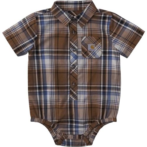 Carhartt Baby Boys' Short Sleeve Plaid Woven Bodysuit with Collar