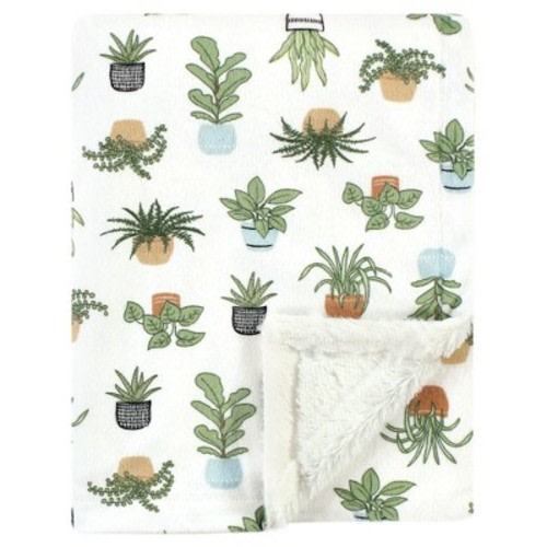 Hudson Baby Plush Blanket with Furry Binding and Back, Plants, One Size