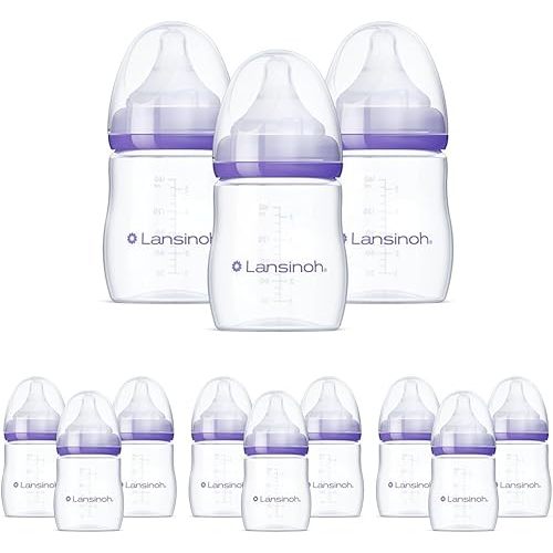 Lansinoh Anti-Colic Baby Bottles for Breastfeeding Babies,5 Ounces,Includes Slow Flow Nipples,Size S,(Pack of 12)