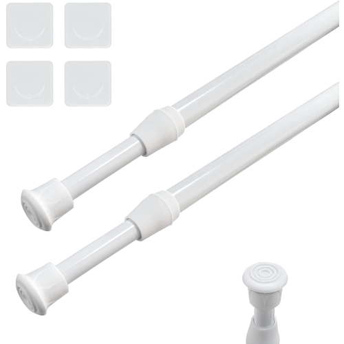 STONCEL Expandable Window Tension Rods, 2pcs 15.7-28 inch Adjustable Closet Rods with 4 Holders, White