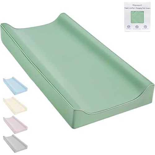 Vegan Leather Changing Pad Cover - 31"X 16" - Waterproof Wipeable, Extra Thick & Portable & Non-Slip Diaper Mat - Fits Standard Changing Tables for Baby Boy Girl (Green)