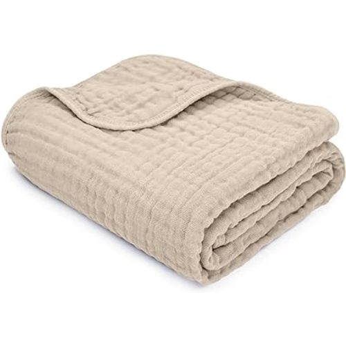 Comfy Cubs Muslin Baby Blanket - Soft, Lightweight, 6-Layer Cotton Swaddle Blankets for Newborns, Infants & Toddlers - 40" x 40" Large, Breathable & Versatile for Sleeping & Tummy Time - Sand