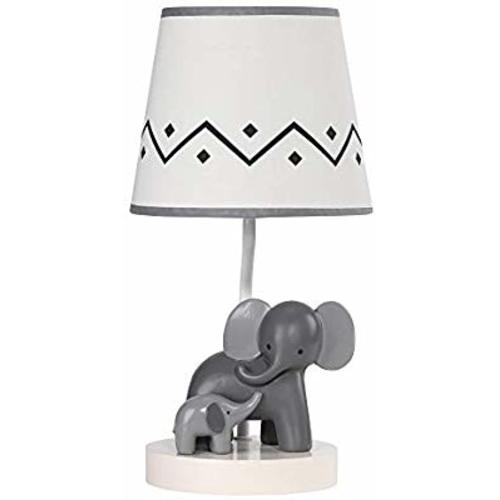 Lambs & Ivy Me & Mama White/Gray Elephant Nursery Lamp with Shade & Bulb