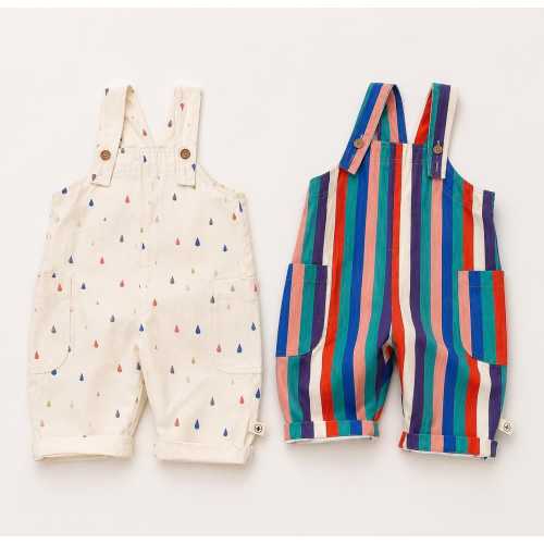 Soft Cotton Baby Romper Overalls | Rainbow Stripe, Raindrop Print Jumpsuit