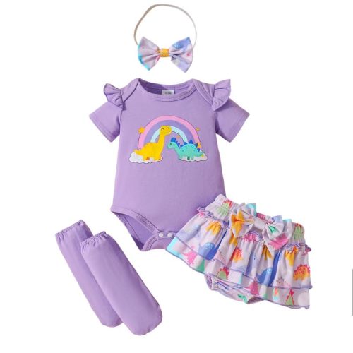 Baby Girl Clothes Newborn Girl Outfits Bodysuit Summer Short 4 Pieces Set Infant Apparel Baby Shower Gifts