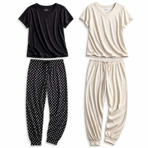 Blush by Us Angels Ultra Soft Women's Pajama Set, Breathable Light Stretchy, Ladies Lounge Set, 4-Piece PJ Set