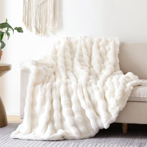 AIMEBBY Rabbit Fleece Throw Blanket For Couch - Cozy Soft Plush Luxury Thick Winter Fuzzy Comfy Bubble Blanket & Reviews | Wayfair