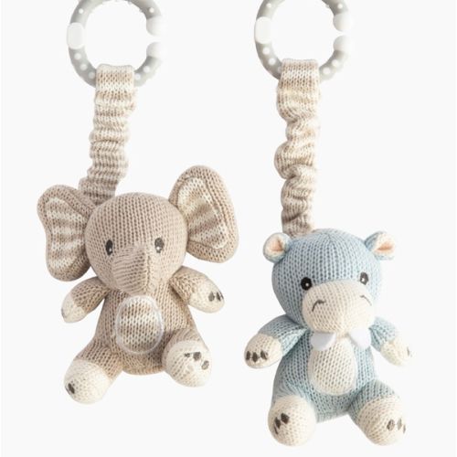 2 Pack Stroller Toys - Elephant & Hippo
