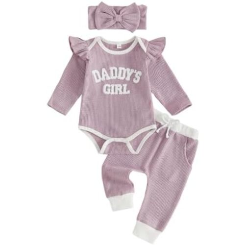 Sejardin Infant Baby Girl Fall Clothes Waffle Newborn Daddys Girl Outfit
