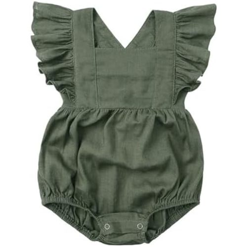 Baby Girls Playsuits Ruffled Bodysuit Fly Sleeve Romper Newborn Cotton Linen Jumpsuit Infant Summer Clothes
