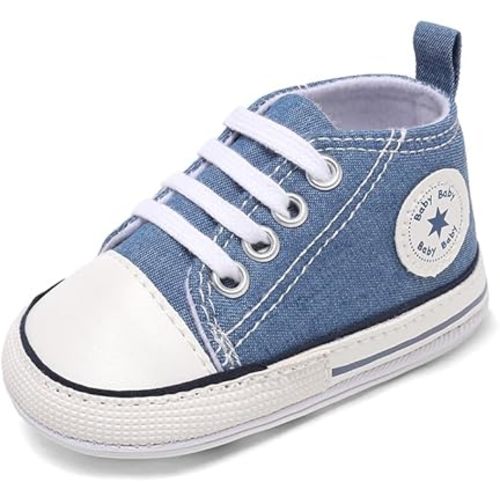 Unisex Baby Boys Girls Shoes, Newborn Infant Non-Slip Canvas Denim High Top Sneakers, Toddler First Walkers Shoes
