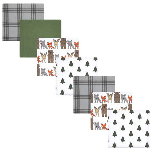 Luvable Friends Hudson Baby Flannel Receiving Blankets 7pk, Woodland Bloom