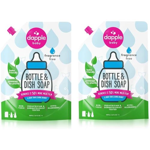 Dapple Baby Bottle Soap, Hypoallergenic Dish Soap for Baby Bottles, Powered by Plants, Travel Size, Fragrance Free, 3 Fl Oz (Pack of 2)