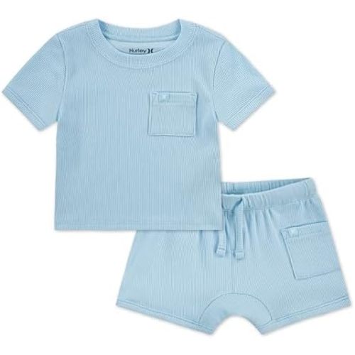 Hurley baby-boys And Toddler Rib Knit T-shirt and Shorts 2-piece Outfit Set