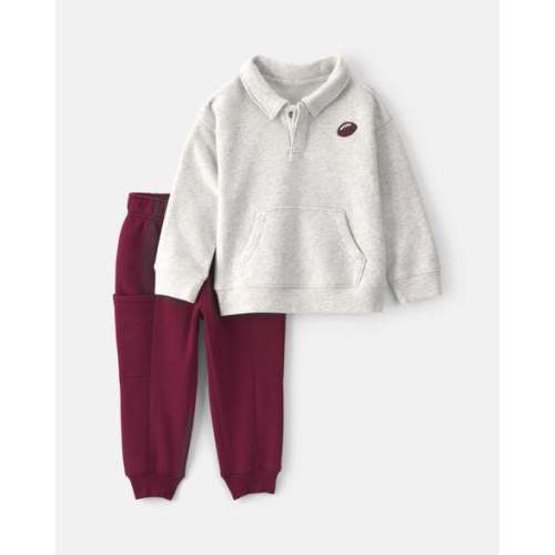Baby Boy 2-Piece Football Fleece Henley Top & Pant Set - Cream/Burgundy | Carter's