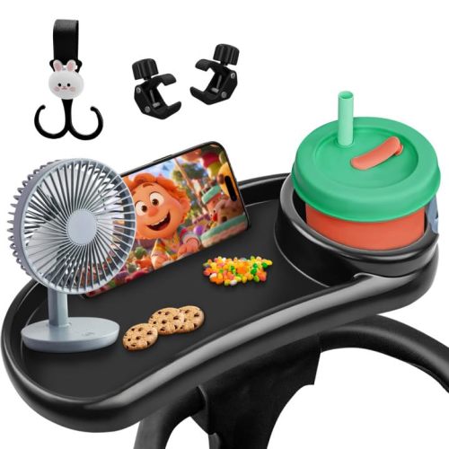 D-BABE Universal Snack Tray for Stroller: BPA-Free Baby Cup Holder Food Tray - Stays in Place Stroller Caddy Attachment for Kids Girls & Boys - Toddler Travel Accessories Snacking On The Go