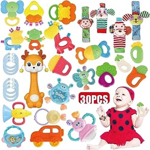 Cocurb 30 Pcs High Contrast Baby Toy Gift Set for Infants Rattles Teething Toys and Wrist Socks Suitable for 6 Months Perfect Baby Gift for Boys and Girls