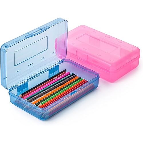 Mr. Pen- Pencil Box, 2 Pack, Assorted Colors, Plastic Hard Pencil Case, School Supply Crayon Small Storage Box