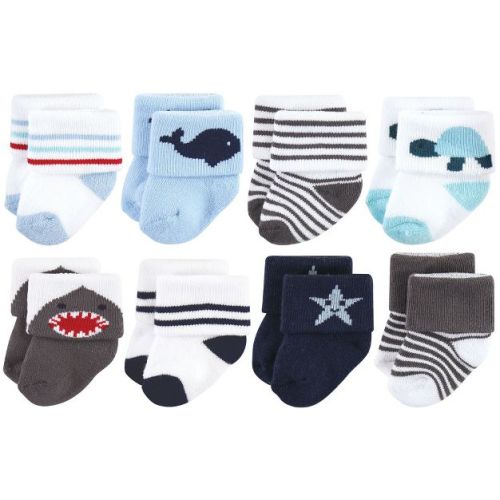 Hudson Baby Infant Boys Cotton Rich Newborn and Terry Socks, Sea Creatures 8Pk, 0-6 Months
