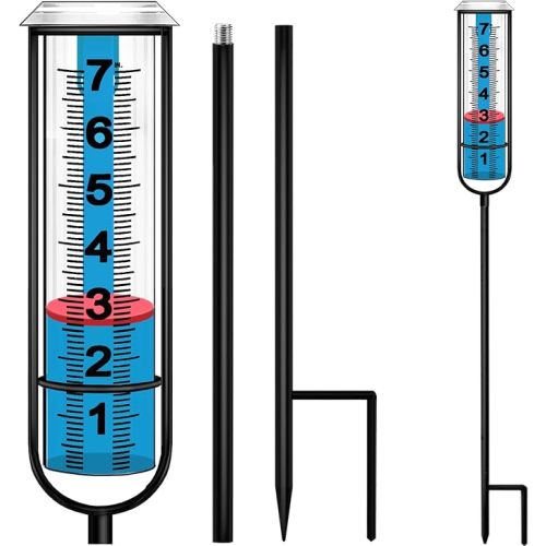 JMBay Rain Gauge Outdoor, Accurate rain gauges Outdoors Best Rated, Tall rain Gauge for Yard with Stake, Decorative rain Measure Gauge for Garden, Deck, Lawn with red Floating Buoy, Adjustable Height