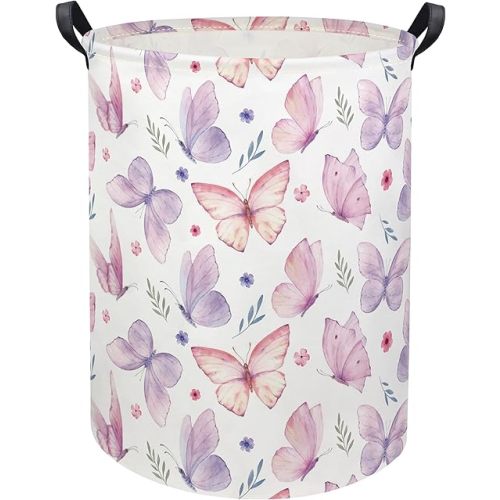 HIYAGON Butterfly Baby Laundry Basket Baby Hamper for Nursery Girl Kids Butterfly Hamper Cute Kids Toys Storage Bin Organizer Butterfly Room Decor for Home(Watercolor Butterfly)