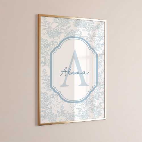 Blue Vintage Custom Name Wall Art, Monogram Wall Decor, Personalized Initial Print, Girl Nursery, Dorm, Teen Wall Art, Monogram Print 159