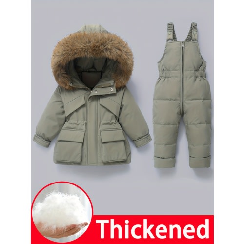 3-4Y Infant And Toddler Clothing, Warm Down Jacket, Ski Suit, Hooded Jacket + Apron Trousers, Winter Children's Outdoor Snow Jacket, Thickened, Overcoming Boys And Girls' Windproof Snow Pants, Suitable for 1-6 Years Old Halloween Costumes Kids Clothes, To