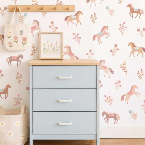 Horse Wall Decals - Equestrian Decor, Watercolor Floral Wall Art, Girl Nursery Decor, Reusable and Removable Flower Wall Stickers