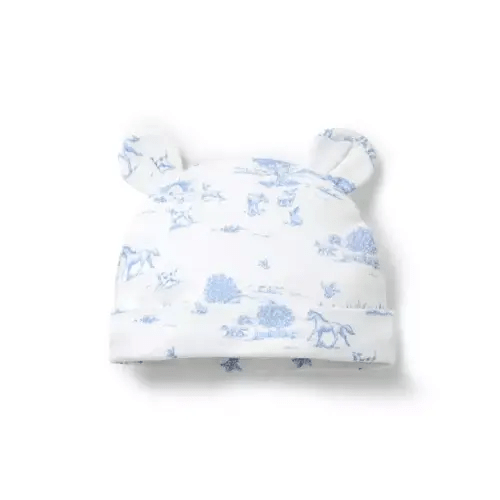 Baby Jet Ivory Meadow Toile Baby Meadow Toile Bear Ear Beanie by Janie and Jack