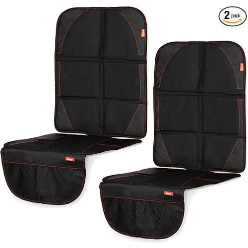 Diono Ultra Mat Pack of 2 Full Size Car Seat Protectors For Under Car Seat, Crash Tested With Premium Ultra Thick Padding For Durable, Water Resistant Protection, Includes 3 Mesh Storage Pockets,Black - 2-Pack