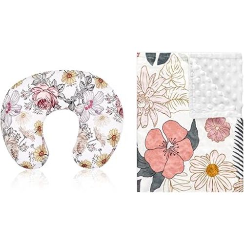 Floral Nursing Pillow Cover, Breastfeeding Pillow Slipcover for Baby Girls,Flower Minky Toddler Blanket for Girls