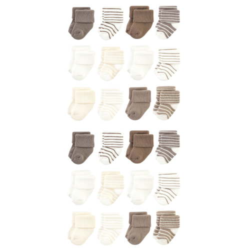 Hudson Baby Cotton Rich Baby Terry Socks 24-Pack, Beige Stripe 12 Pack, 0-6 Months