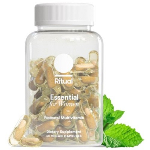 Ritual Postnatal Multivitamin with Vegan Omega-3 DHA, Choline, and Vitamins A, C, D3 and Zinc Vegan Capsules - Mint Essenced - 60ct